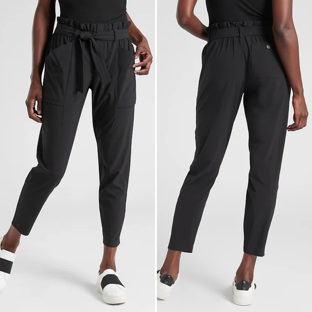 Athleta Women's Skyline Black Pant High-Rise Belted Size 8 Stretchy Business